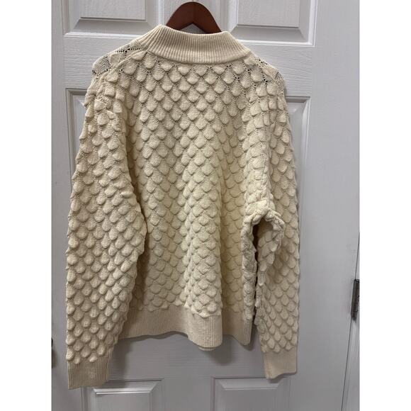 North Style Cream Textured Knit Mock Neck Cozy Soft Cotton Blend Sweater XL - Picture 3 of 9